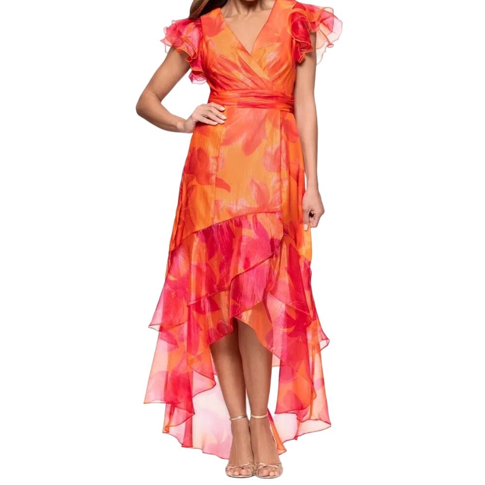 XSCAPE$258 Patricia Metallic Organza Floral High Low Gown Size 4